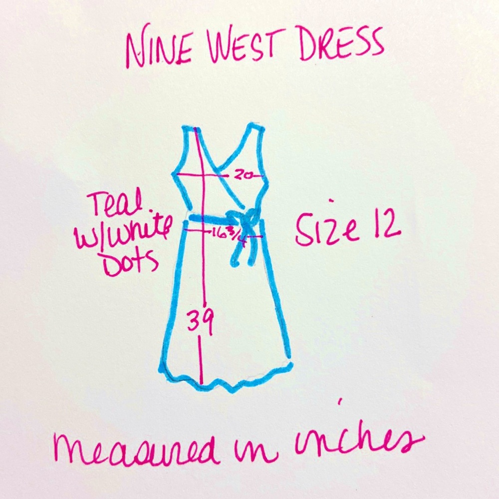 Nine West Dress Teal Blue and White Polkadot Dress. Size 12. - Picture 9 of 10